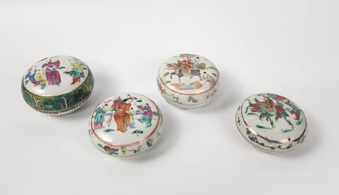 Lot of 4 Chinese Famille Rose Porcelain Stamp Boxes