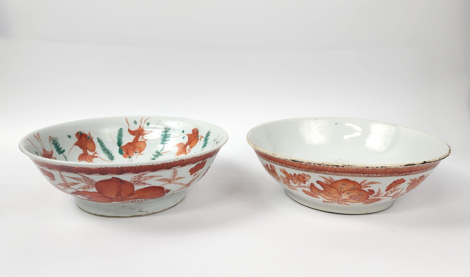 Pair of Antique Chinese Iron Red Decorated Porcelain Bowls: Pair of Antique Chinese Iron Red Decorated Porcelain Bowls, d. 10.75 inches, h. 3.5 inches, circa early 20th century. Provenance: Estate of a New York collector/ dealer. The collection assembled betwe