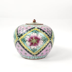 Antique Chinese Famille Rose Enameled Porcelain Ginger Jar