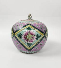 Antique Chinese Famille Rose Enameled Porcelain Ginger Jar