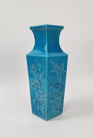 Chinese Export Turquoise Glazed Porcelain Square Vase
