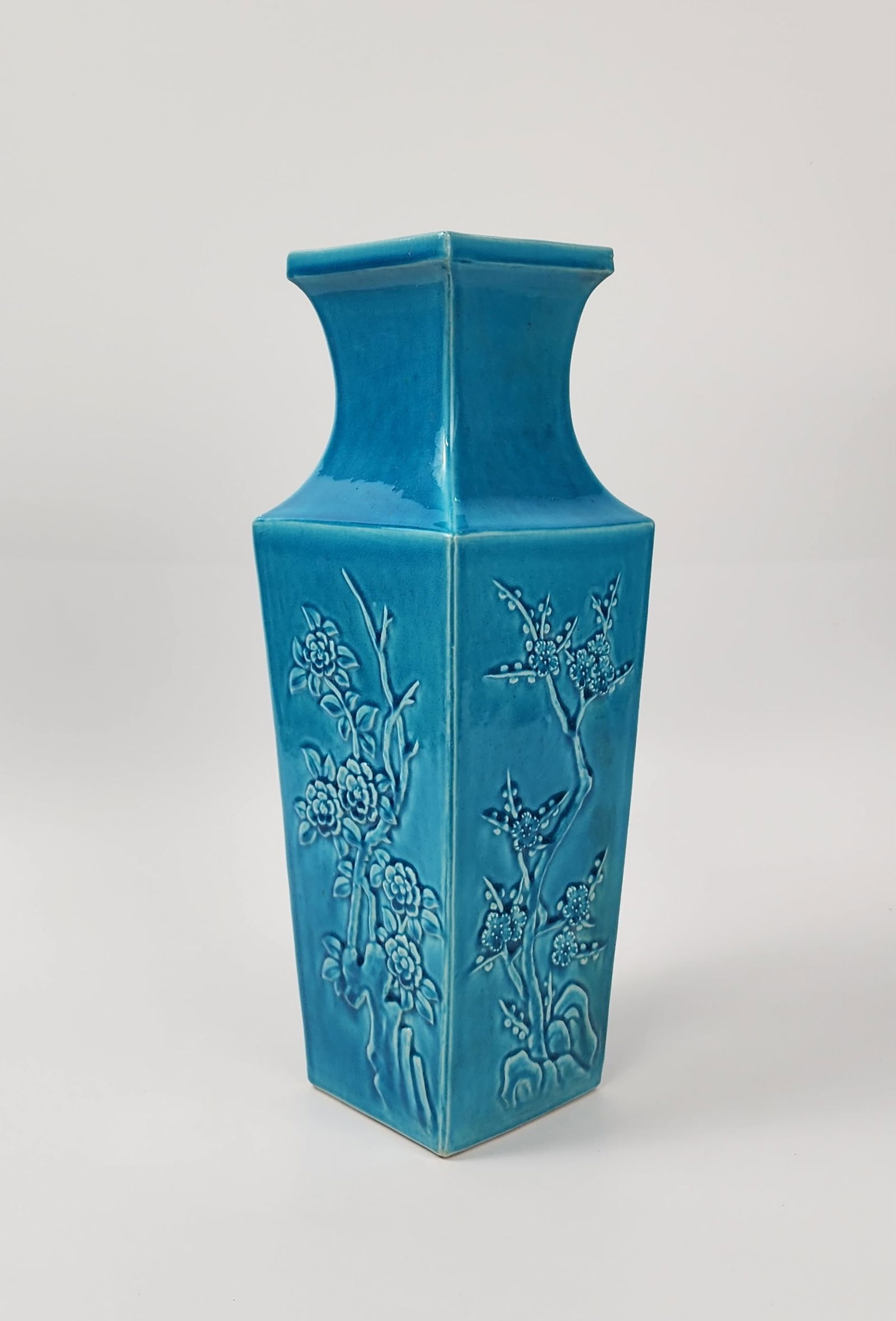 Chinese Export Turquoise Glazed Porcelain Square Vase (1 of 5)