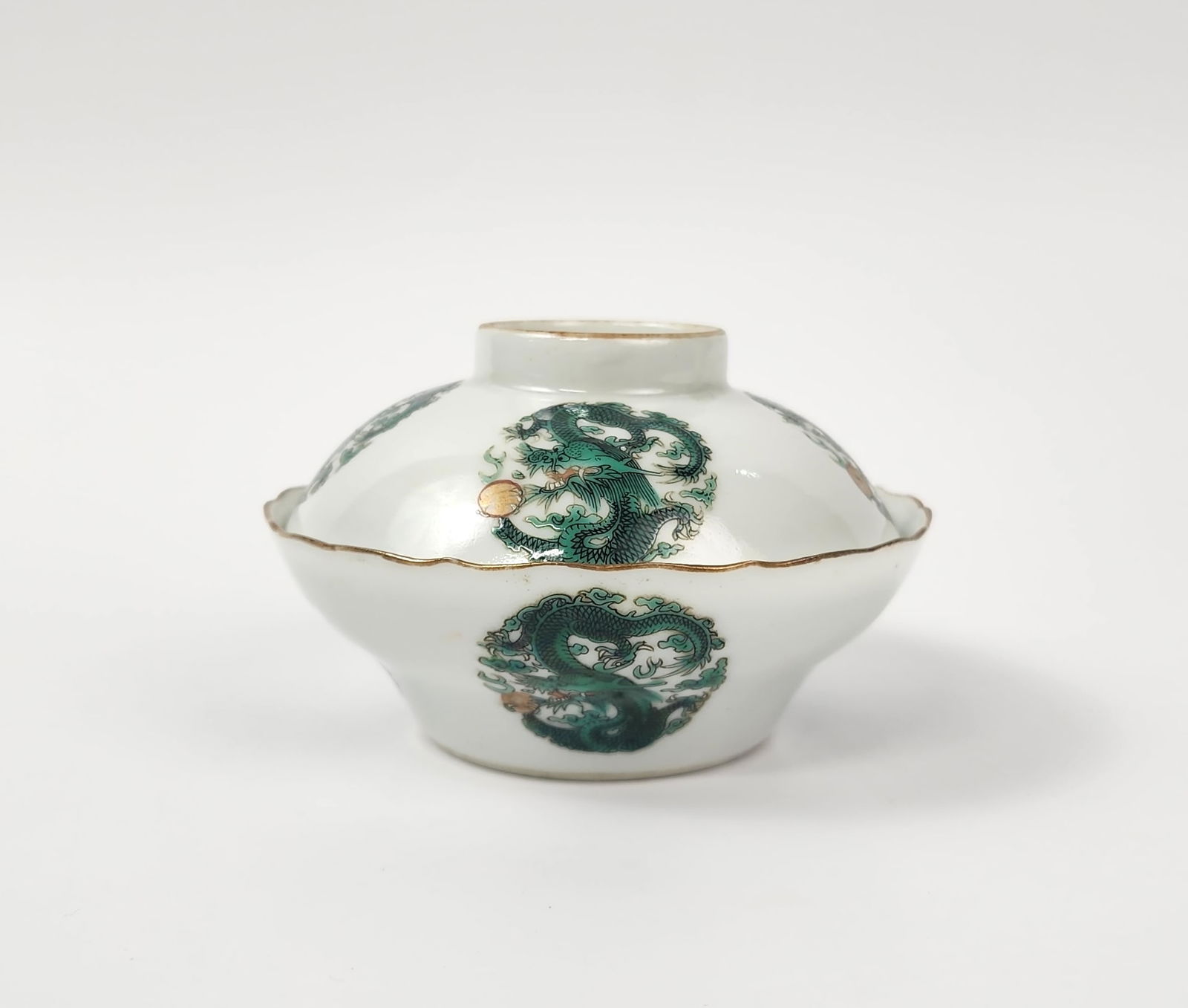 Antique Chinese Green Enameled Porcelain Dragon Bowl with Lid (1 of 17)