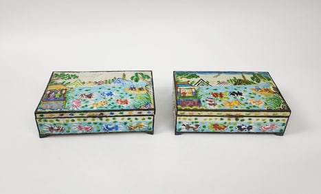 Pair of Chinese Export Enameled Metal Boxes