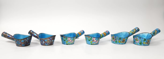 Group of 6 Chinese Export Enameled Metal Silk Irons
