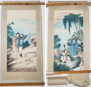 Lot of 2 Antique Chinese Paintings of Based on Tang Dynasty Poems