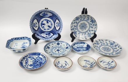 Lot of 10 Japanese Blue & White Porcelain Dishes