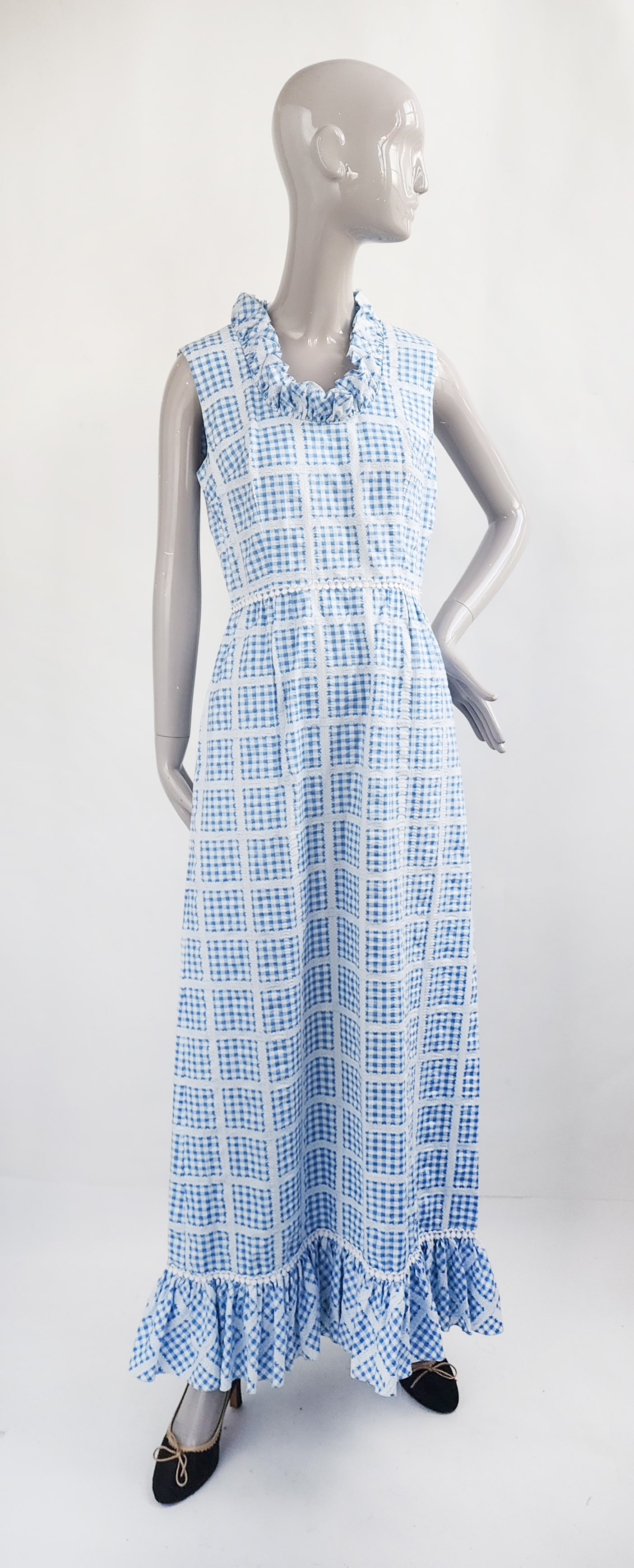 Jamison Boutique Blue & White Gingham Plaid Maxi Dress (1 of 4)