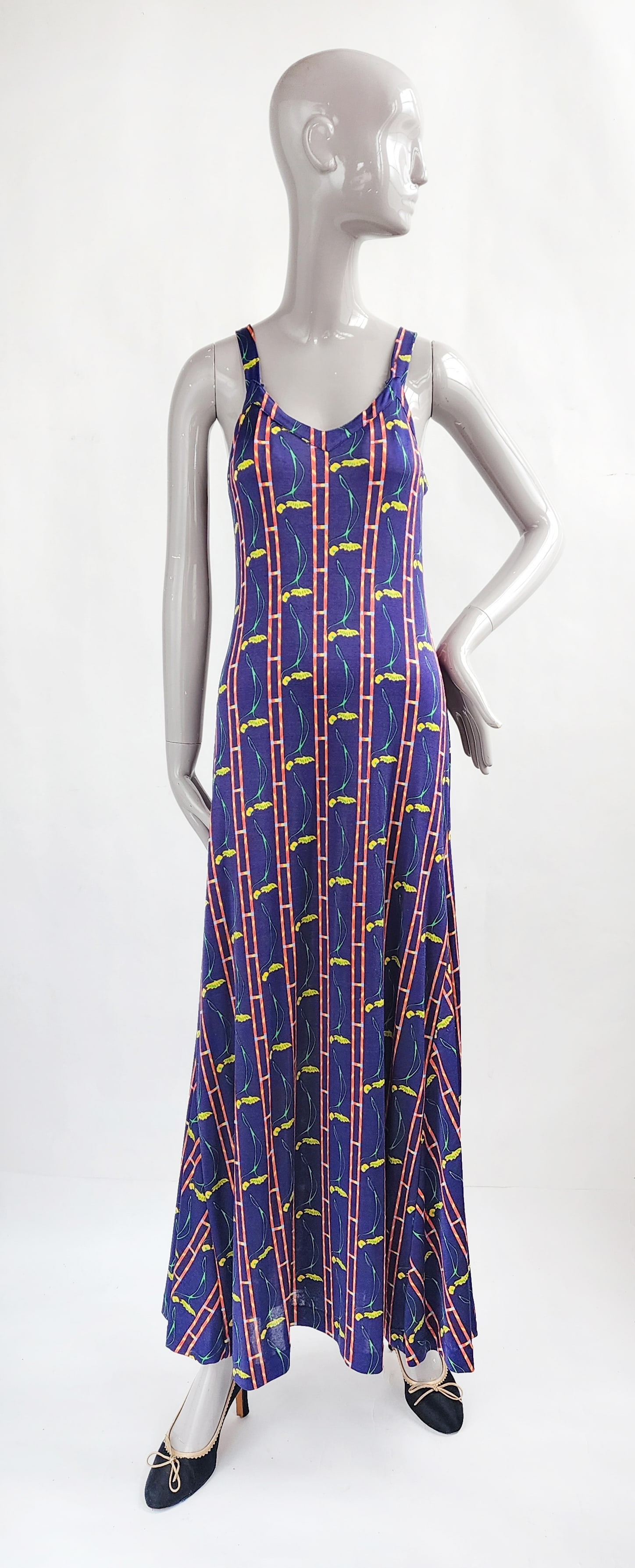 Diane Von Furstenberg Navy Blue & Multicolor Floral Print Jersey Dress & Jacket Set ca. 1972-75 (1 of 9)