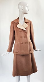Designer Custom Made Brown & Beige Double Face Wool Skirt Suit