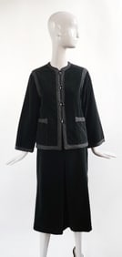 Designer Custom Made Black Velvet Skirt Suit, ca late 1970s