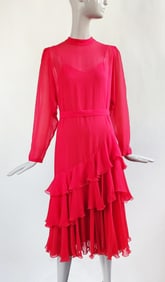 Vincent Harmik Custom Made Red Silk Chiffon Dress, ca. 1970s-80s