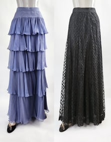 Vincent Harmik Custom Made Black Lace & Purple Silk Evening Skirts