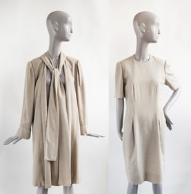 Pat Crowley Dublin Wool Silk Blend Beige & Cream Tweed 4-Pcs Coordinated Set, ca. 1980s