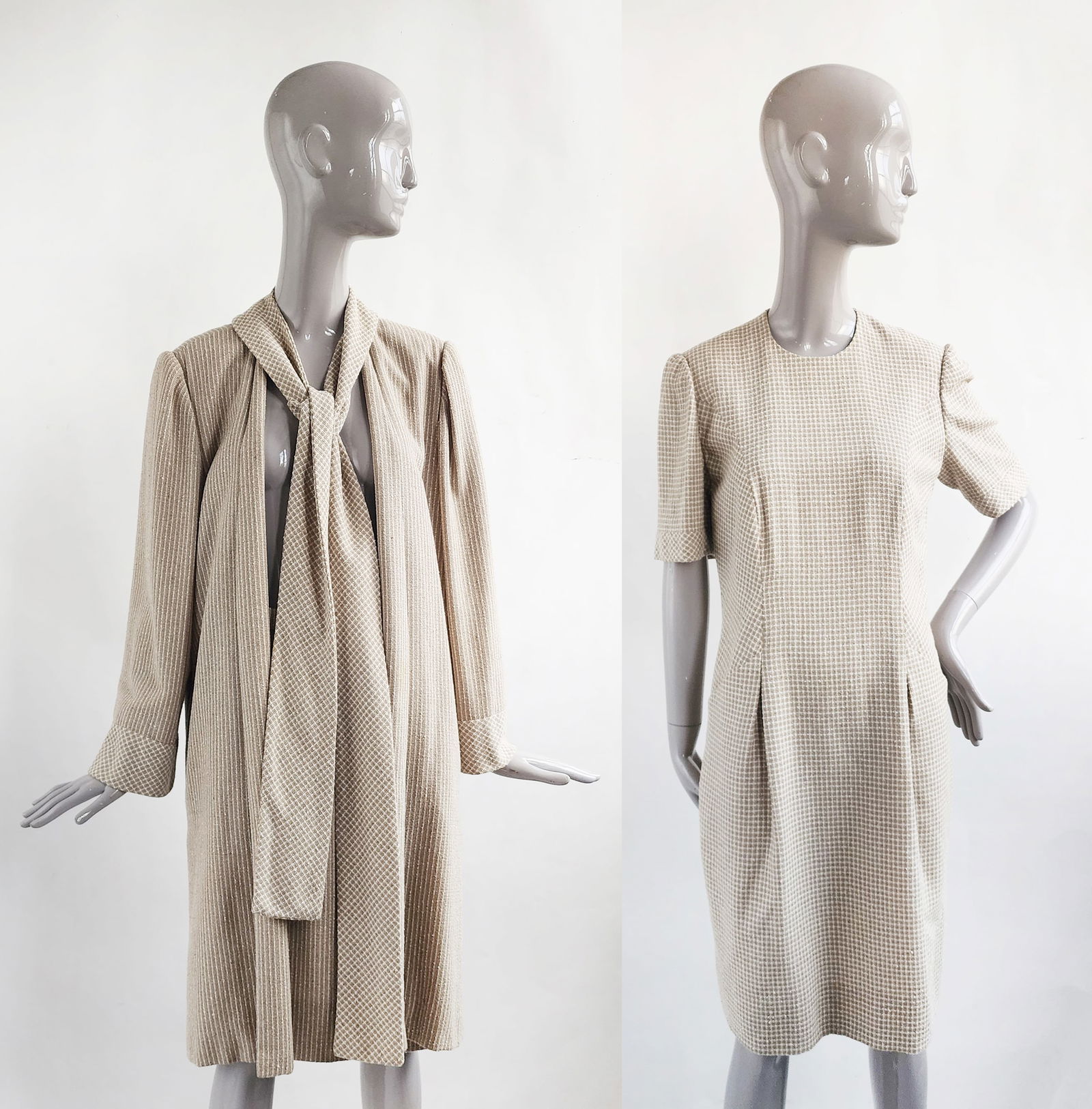 Pat Crowley Dublin Wool Silk Blend Beige & Cream Tweed 4-Pcs Coordinated Set, ca. 1980s (1 of 7)