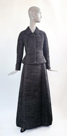 Sybil Connolly Haute Couture Brown Pleated Linen Suit with Two Skirts