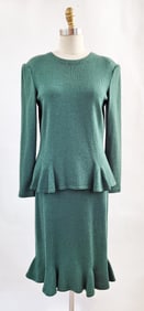 Barbara Kato Green Rayon Blend Knit Skirt & Top Set, ca. 1980s