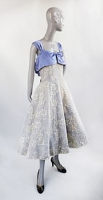 Custom Made Cream Chantilly Lace & Purple Silk Satin Cocktail Dress, attrib. Jenny Bell Whyte,