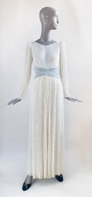 Mary McFadden White & Grey Fortuny Pleated Evening Dress, S/S 1984