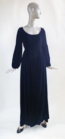 Richlene for Elizabeth Arden New York Navy Blue Velvet Evening Dress, ca. 1980s