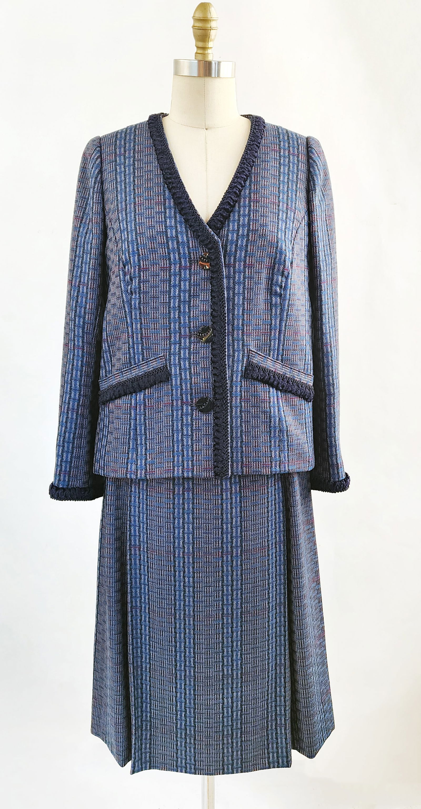 A. Ardelt New York Haute Couture Blue Plaid Wool Suit, ca. 1980s (1 of 7)