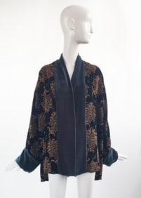 Mary Jane Fortuny Style Gold Stenciled Dark Green Velvet Jacket, ca. 1990s