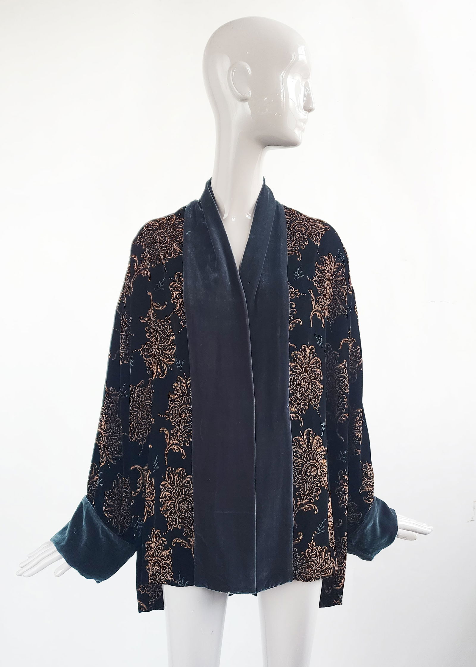 Mary Jane Fortuny Style Gold Stenciled Dark Green Velvet Jacket, ca. 1990s (1 of 6)