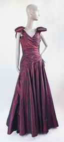 Murray Arbeid London Demi Couture Burgundy Silk Taffeta Evening Gown, ca. 1986-88