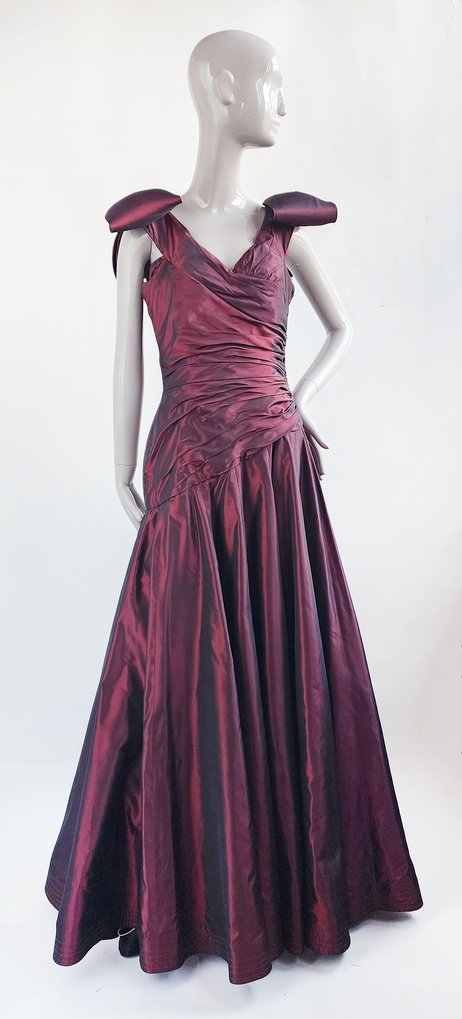 Murray Arbeid London Demi Couture Burgundy Silk Taffeta Evening Gown, ca. 1986-88 (1 of 6)