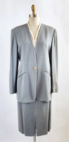 Barneys New York Blue-Grey Silk Blend Skirt Suit, c. 1990s