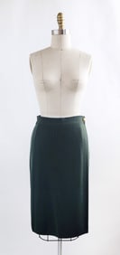 Salvatore Ferragamo Forest Green Wool Double Knit Wrap Skirt, c. 1990s