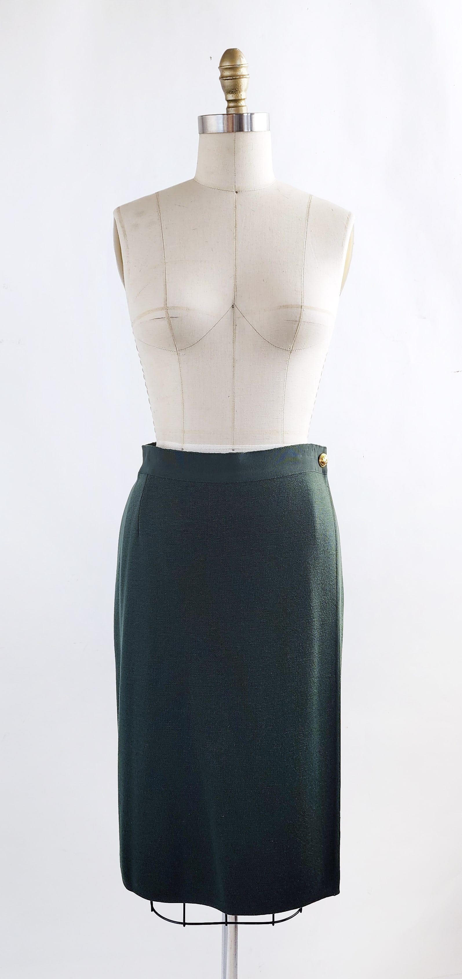 Salvatore Ferragamo Forest Green Wool Double Knit Wrap Skirt, c. 1990s (1 of 6)
