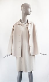 Oscar de La Renta Beige Double Face Wool Dress & Jacket Set, 2000s