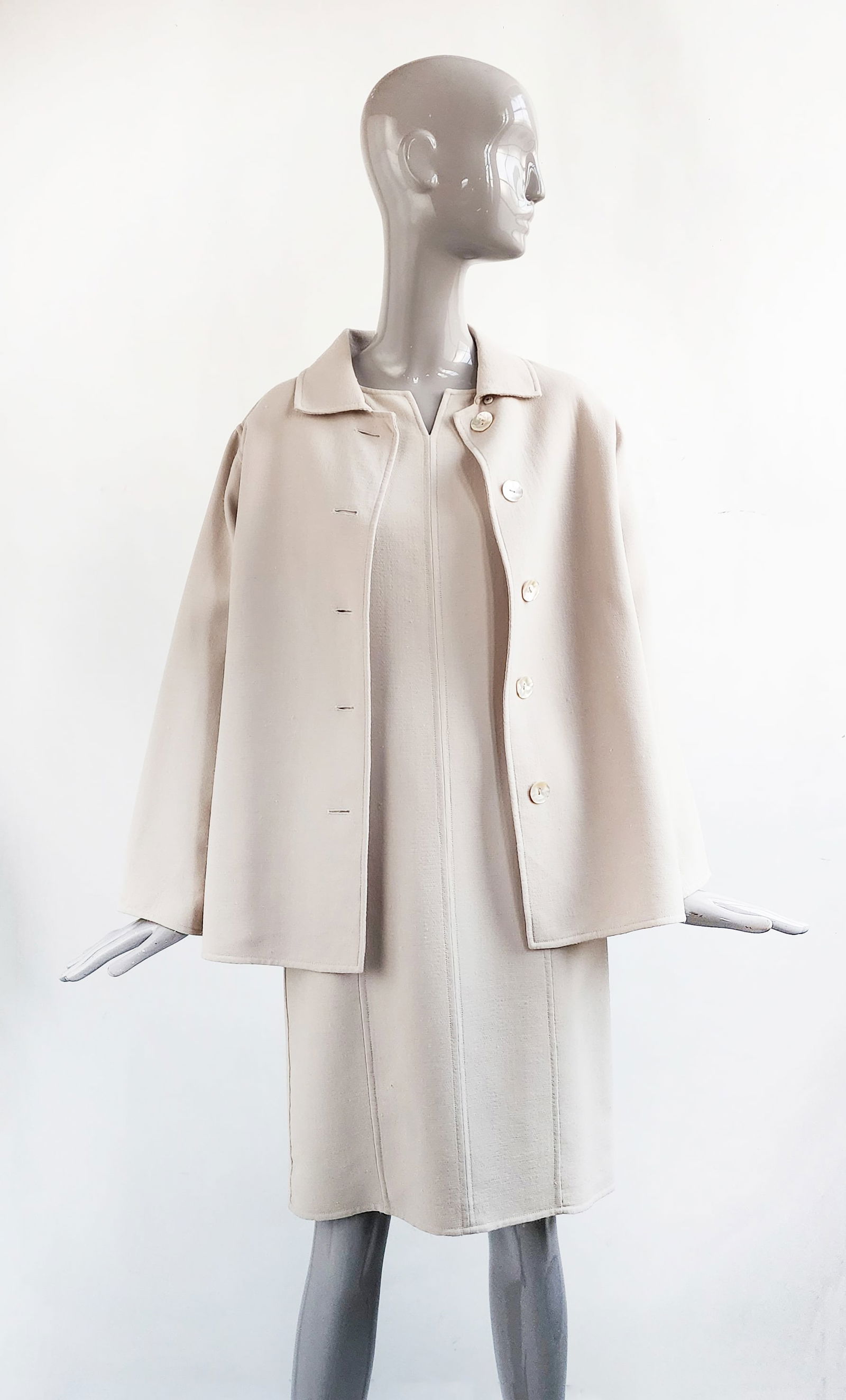 Oscar de La Renta Beige Double Face Wool Dress & Jacket Set, 2000s (1 of 5)