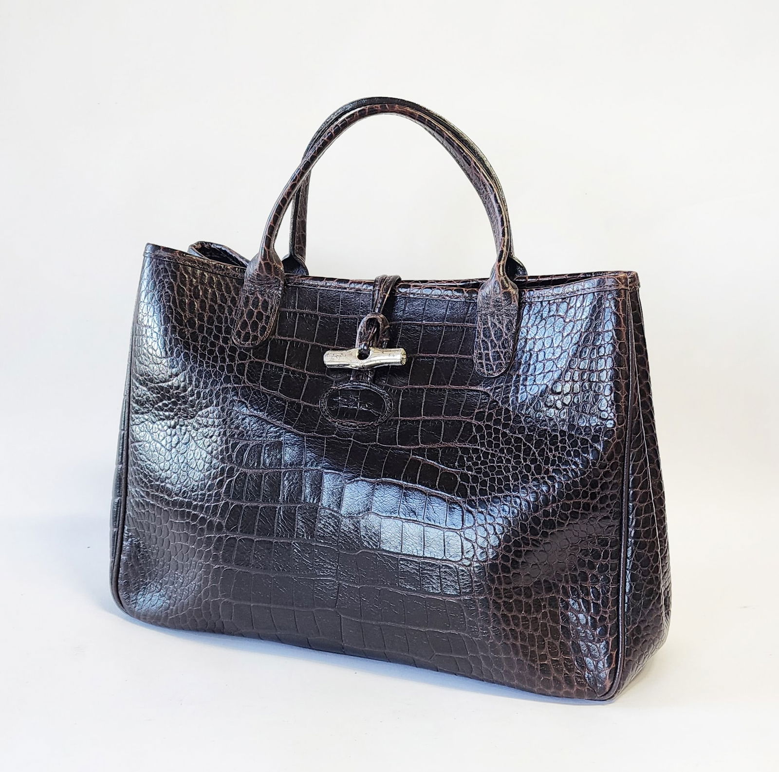 Longchamp Paris Brown Alligator Embossed Leather Roseau Tote Bag (1 of 9)