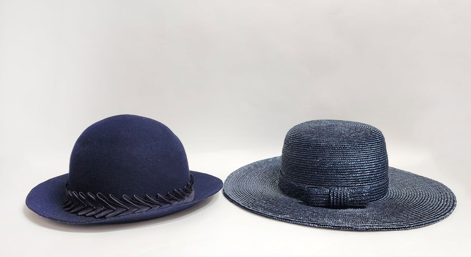 Frank Olive Navy Blue Straw and Saks Fifth Avenue Felt Hats, 1970s-80s (1 of 8)
