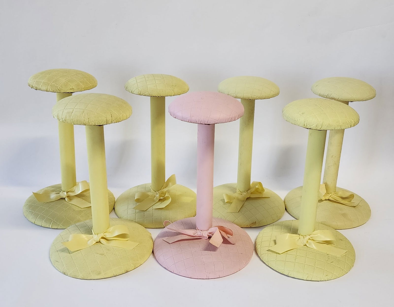 Lot of 7 Yellow & Pink Vinyl Covered Hat Stands & Hat Box (1 of 5)