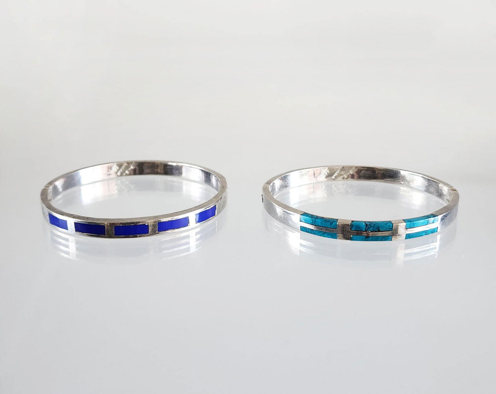 Estate Vintage Lot of 2 Sterling Silver, Turquoise & Lapis Mexican Bracelets (1 of 8)