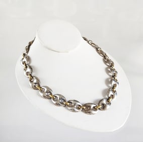 Estate Vintage Mexican Sterling Silver & Brass Necklace