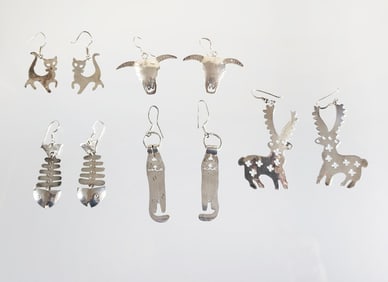 Group of Estate Vintage Sterling Silver Earrings