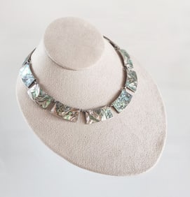 Estate Vintage Mexican Sterling Silver & Abalone Necklace