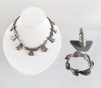 Estate Vintage Lot of Mexican Sterling Silver & Abalone Jewelry