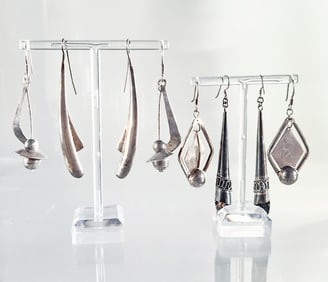 Estate Vintage Four Pairs Sterling Silver Earrings