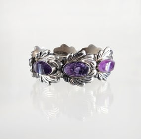 Estate Vintage Mexican Sterling Silver & Amethyst Bracelet, ca. 1930s-40s
