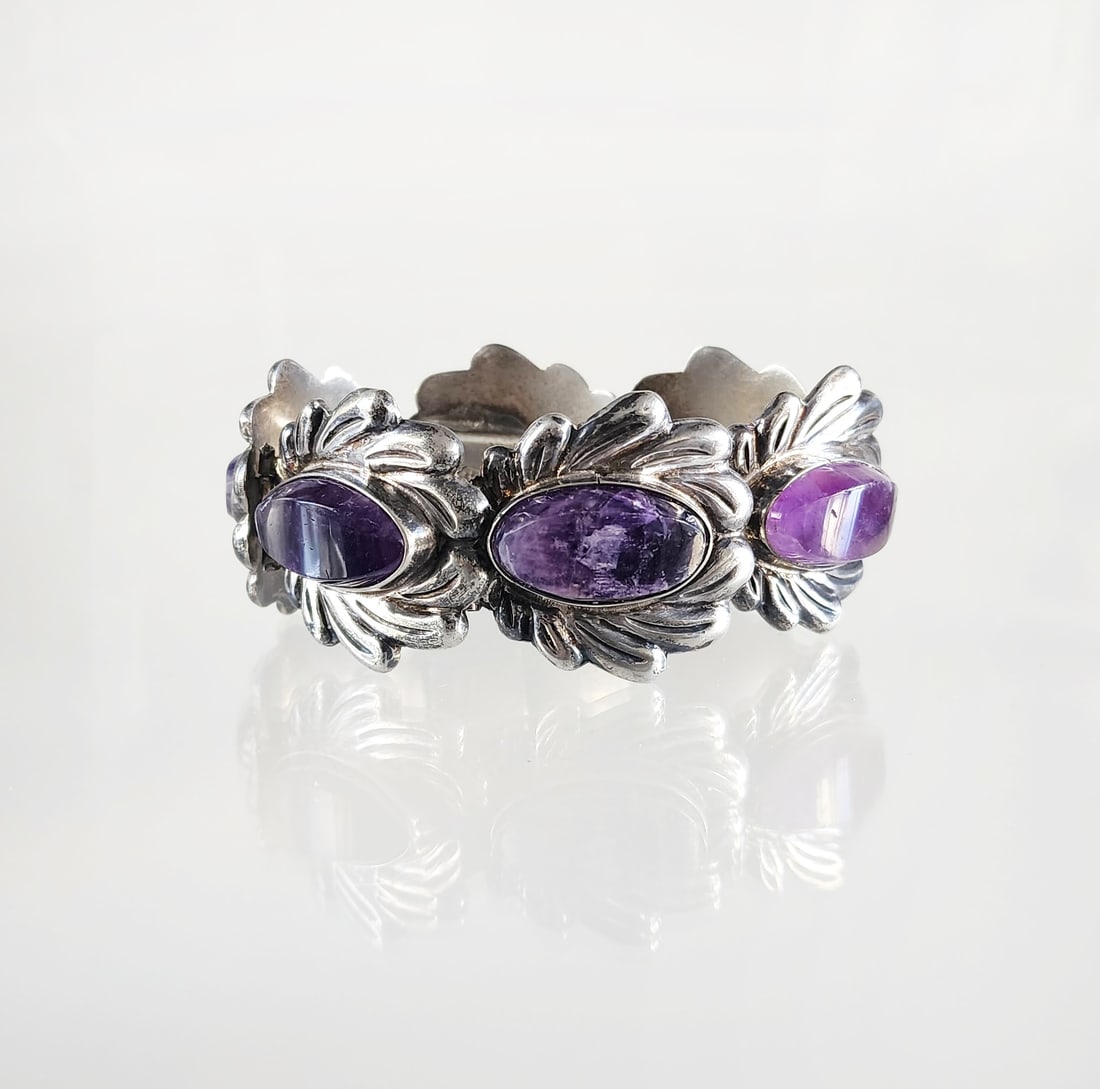 Estate Vintage Mexican Sterling Silver & Amethyst Bracelet, ca. 1930s-40s (1 of 8)
