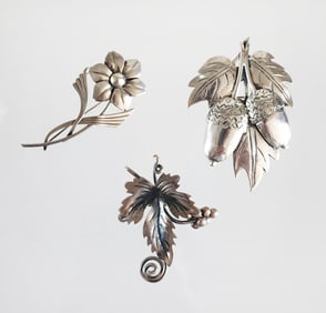 Lot of 3 Estate Vintage Sterling Silver Brooches