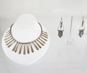 Estate Vintage Mexican Sterling Silver Tribal/ Modernist Necklace