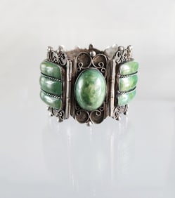 Estate Vintage Sterling Silver & Jade Bracelet