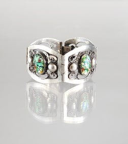 Estate Vintage Sterling Silver & Art Glass Bracelet TNC Mexico