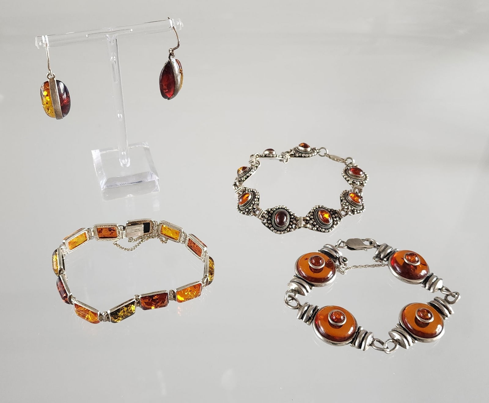 Estate Vintage Sterling Silver & Amber 3 Bracelets &Pair of Earrings (1 of 10)
